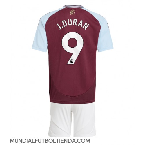 Camiseta Aston Villa Jhon Duran #9 Primera Equipación Replica 2024-25 para niños mangas cortas (+ Pantalones cortos)
